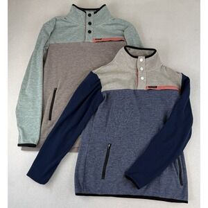 Lot Of 2 Belong Designs Powell Sz Medium Fleece Pullover Snap Collar Zip Pockets